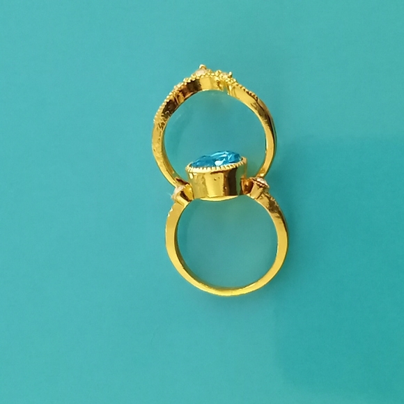 2pcs Gold Tone aqua colored ring - Picture 6 of 7